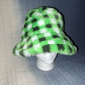 Urban Outfitters Knox Checkered Faux Fur Bucket Hat